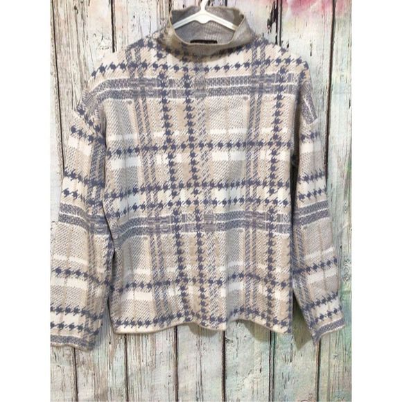 Rachel Zoe Plaid Cowl Neck Sweater - Gray and Cream - Picture 7 of 13